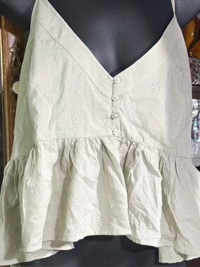 H&M Divided Light Dusty Green Floral Eyelet Peplum Camisole Top xl